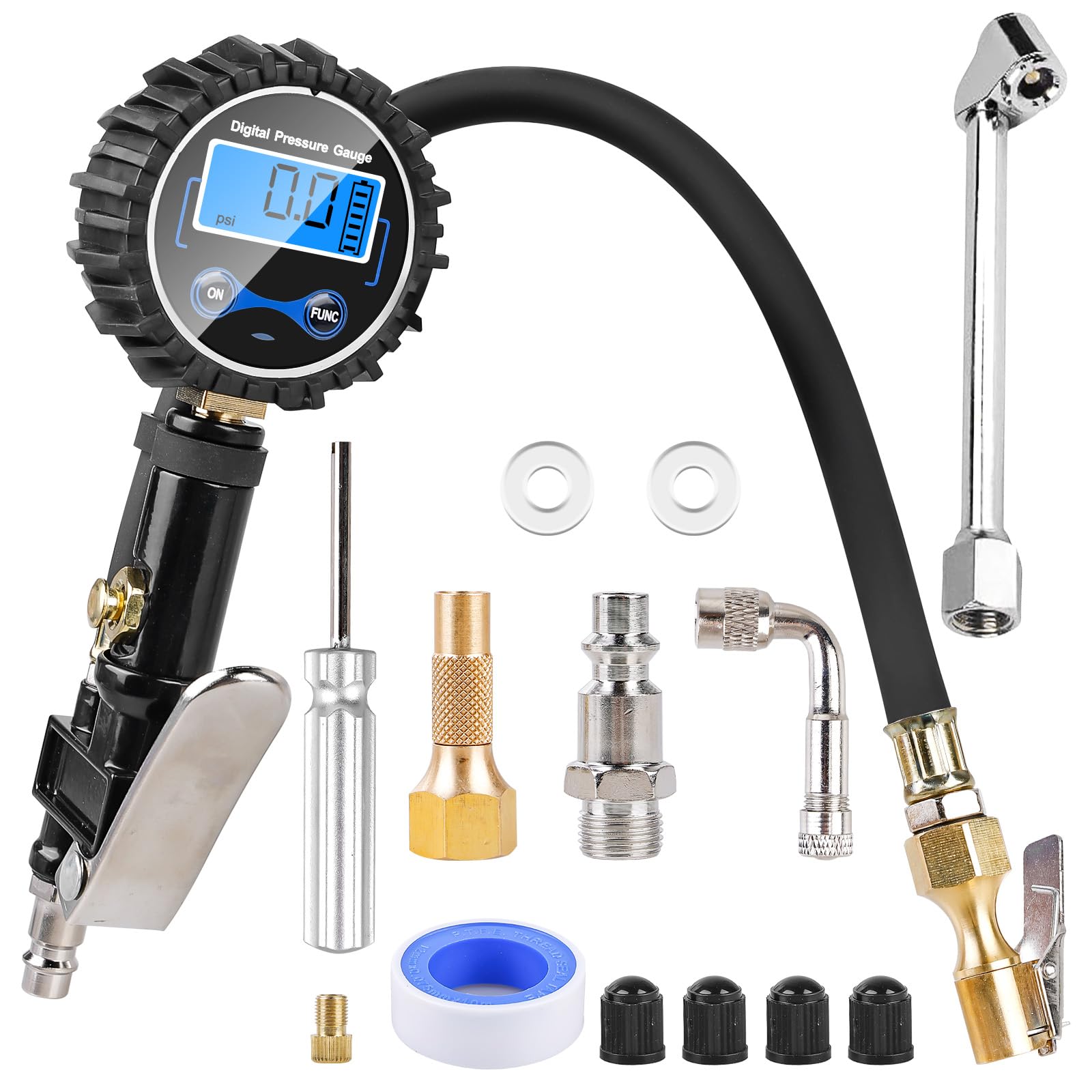 Gonfiatore per pneumatici, manometro digitale 200 PSI, misuratore di pressione ad alta precisione per auto, moto e bici