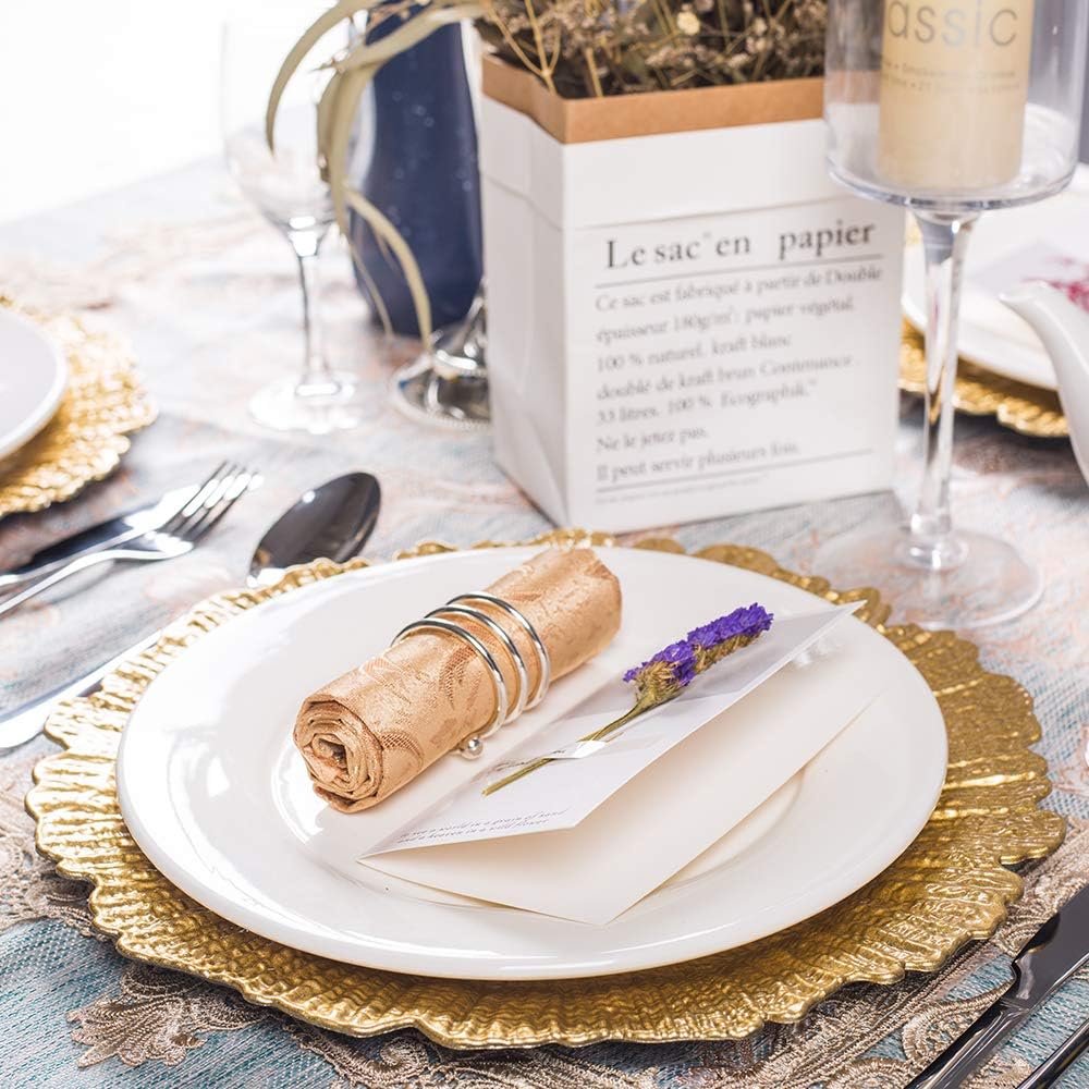  | MAONAME Round 13" Gold Charger Plates, Plastic Reef Plate Chargers for Dinner Plates, Wedding, Elegant Décor Place Setting (6, Gold): Charger Plates