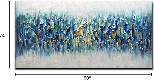 Miniatura 8 de AMEI Pinturas artísticas de 24 x 48 pulgadas pintadas a mano en lienzo verde azulado, pinturas abstractas de paisaje marino, decoración del hogar,