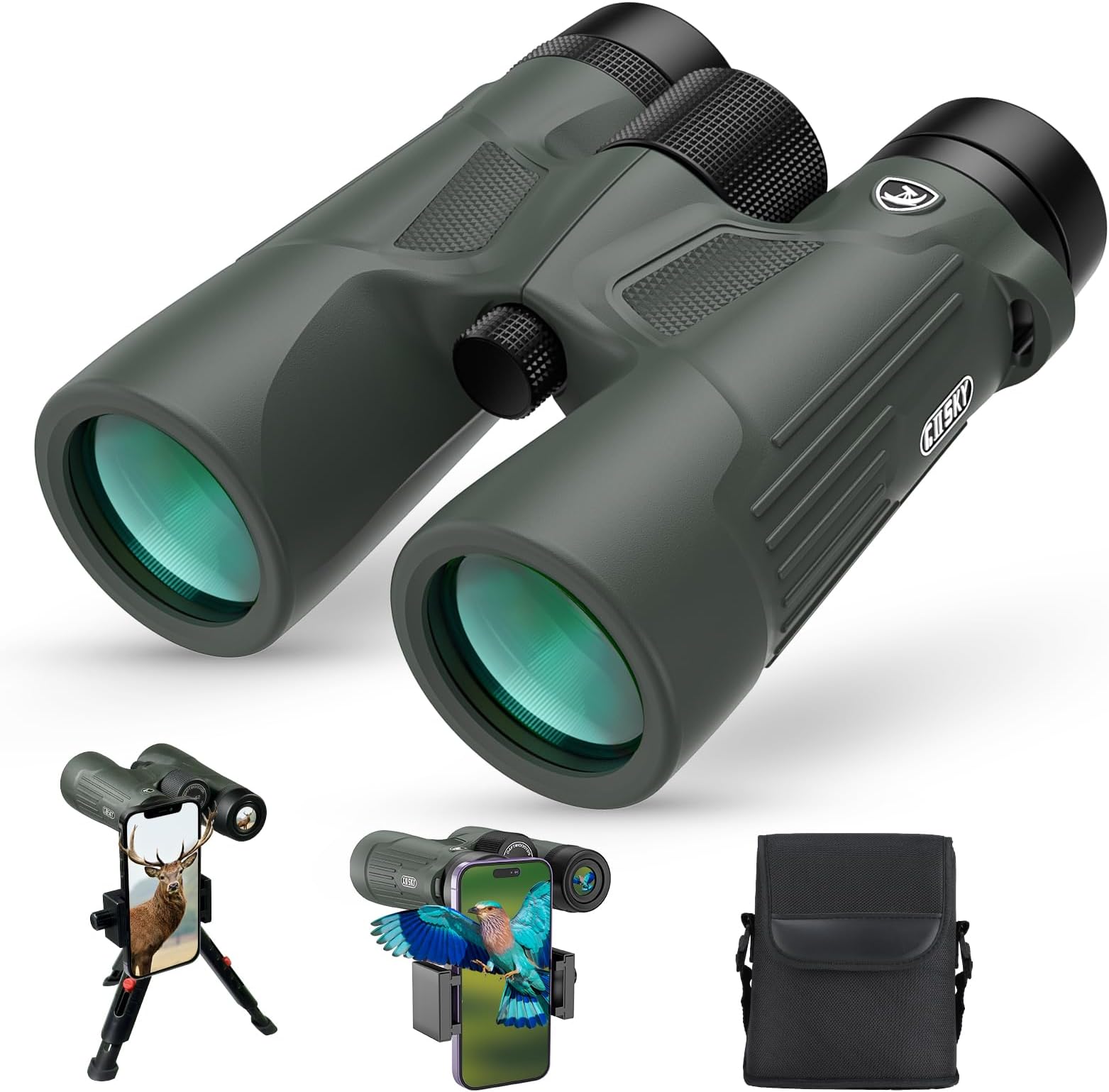 Gosky 10X42 HD Binoculars for Adults with Phone Adapter, High Power Binoculars with BAK4 Prism and FMC Lens, Waterproof Binocularโfor Bird Watching Hunting Traveling Outdoor Sports