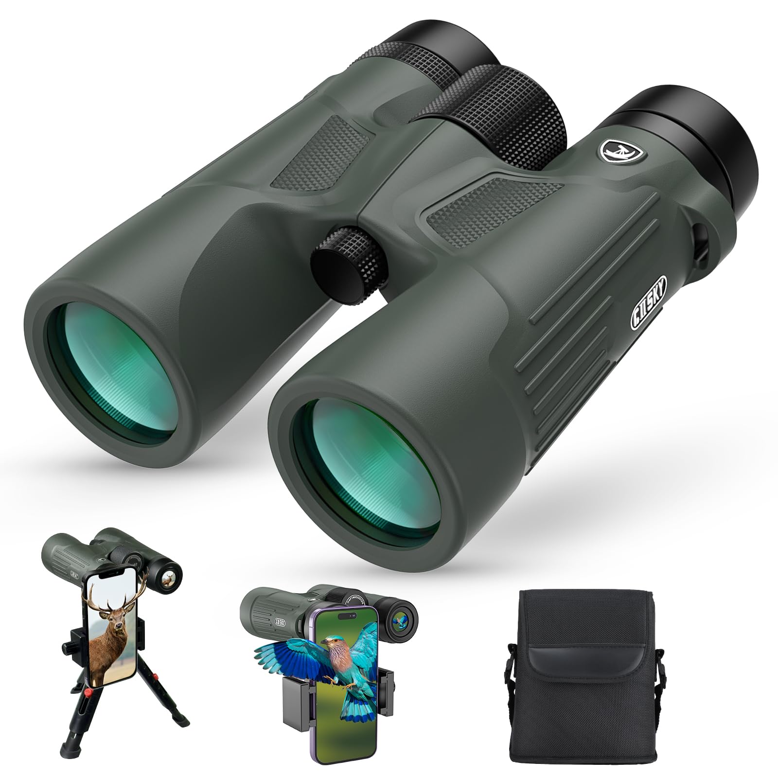 Gosky Jumelles Adultes Puissante 10x42 avec Adaptateur Téléphone et Trépied, Paire de Jumelles Etanches pour Observation des Oiseaux, Chasse, Voyages