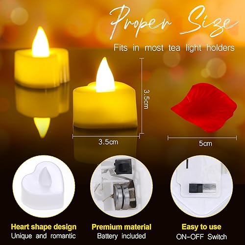 Miniatura 4 de VIHOSE 4000 pétalos de rosa artificiales con 24 velas LED de té, velas LED sin llama, pétalos de rosa falsos para propuesta, boda, noche de San