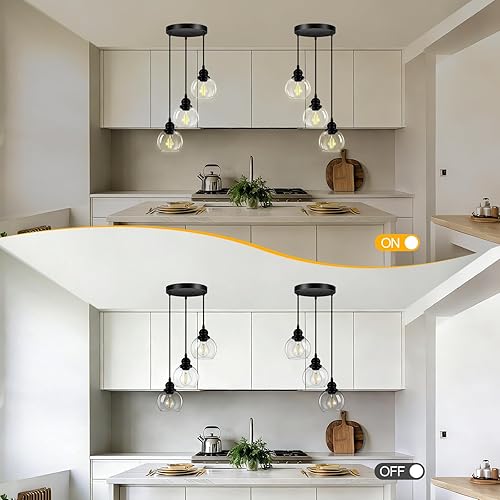 Miniatura 6 de Luces colgantes para isla de cocina, lámpara colgante negra con pantalla de cristal, lámpara colgante ajustable de 3 luces para cocina, sala de