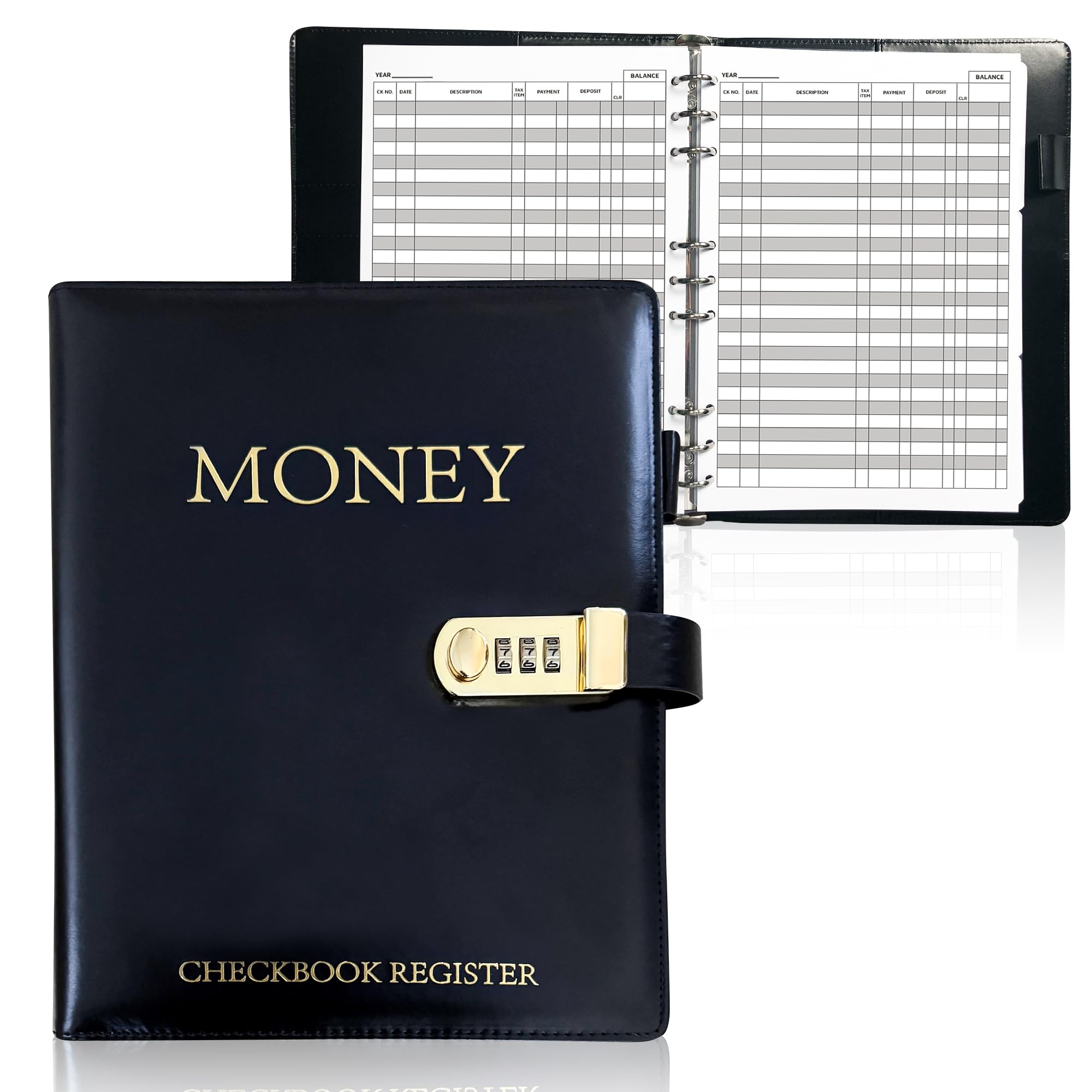 Luxury Checkbook Register Binder with a Lock Plus 1 Refill Pack which are only Compatible with This Checkbook Register-Each Refill Pack Includes 50