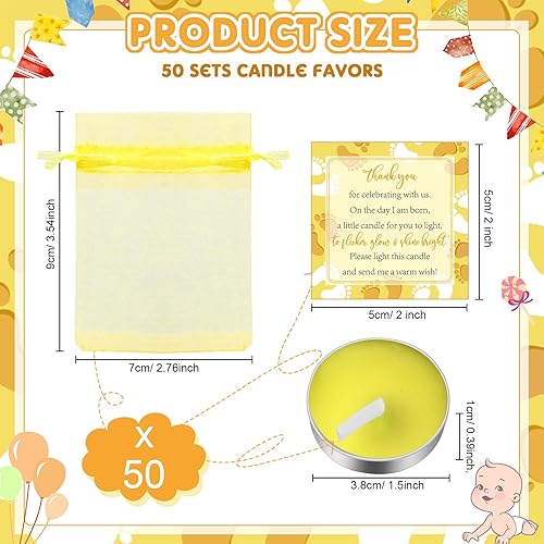 Miniatura 8 de 50 juegos de recuerdos de fiesta de baby shower, incluyendo 50 velas sin perfume para baby shower, bolsas de regalo, tarjetas para suministros de