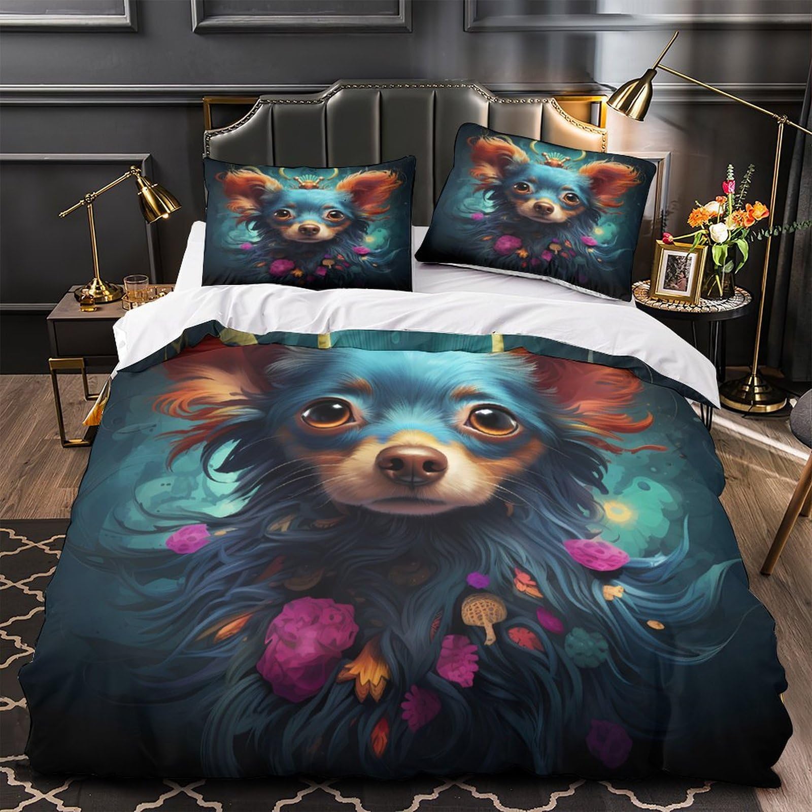 Housse de couette 3D chien pour chambre adulte parure de lit microfibre douce super king