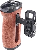 Vista 8 de FocusFoto Mango lateral de madera, mango izquierdo/derecho con 1/4"-20 y 3/8"-16" y soporte de zapata fría universal para cámara DSLR sin espejo