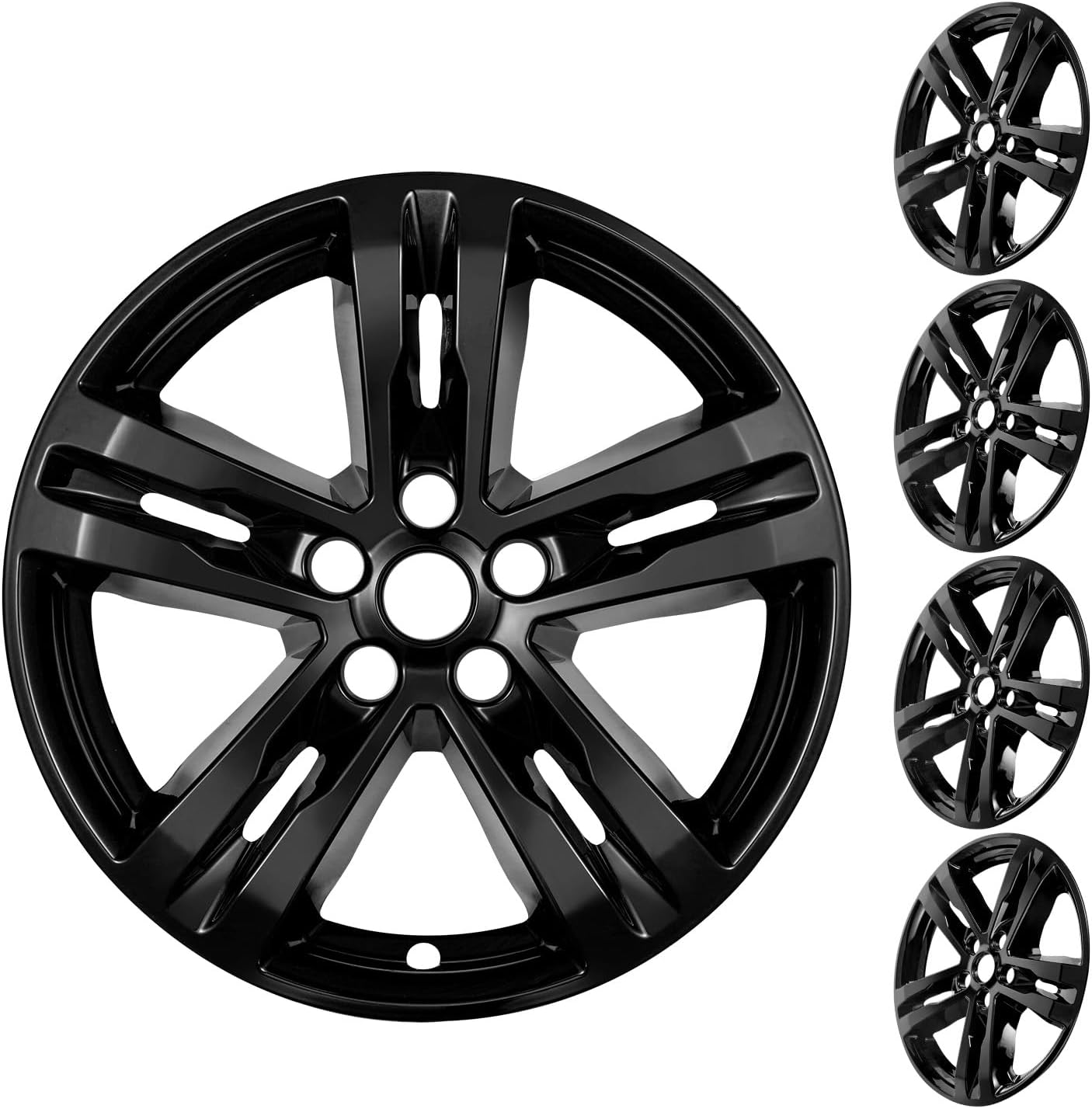 18 Inch Wheel Skins Compatible with 2020-2024 Ford Explorer XLT Factory Alloy Wheels, Glossy Black Color, Easy Snap-On Wheel Covers, Durable ABS Replacement Hubcaps Set of 4