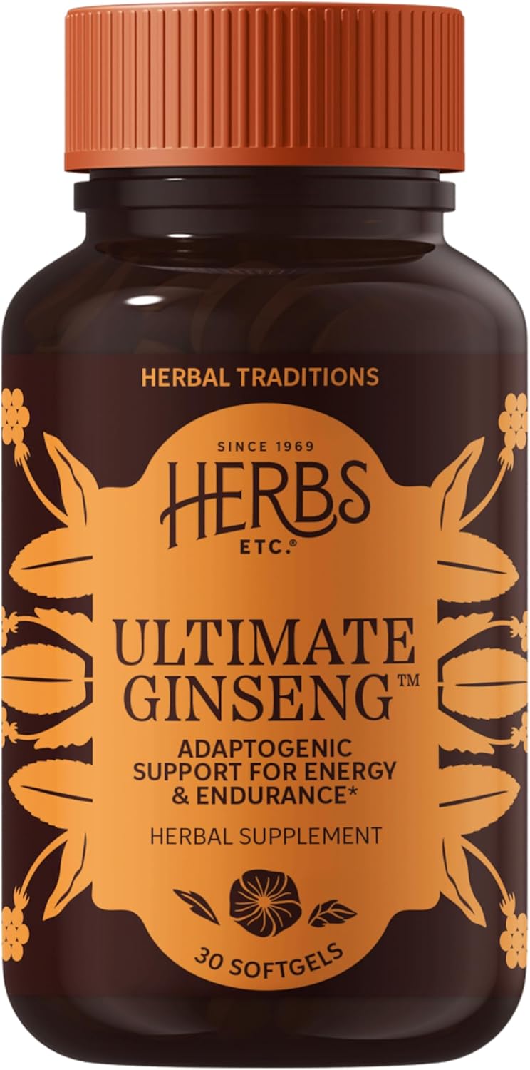 Herbs Etc. Ultimate Ginseng Softgels - Support Continuous Physical Activity - Aids Brain Health - Supports Daily Stamina for Physical & Intellectual Activity - Gluten-Free - 30 Softgels (30 Servings)