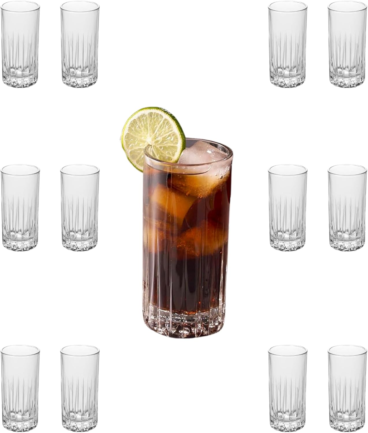 LEMONSODA Premium Crystal Cut Highball Glasses - 11.5oz Set of 12 - Crystal Cut Traze Collins Glass - Elegant Glassware Set - Housewarming Gifts - Drinking Glasses for Water, Cocktails, Juice (2093)