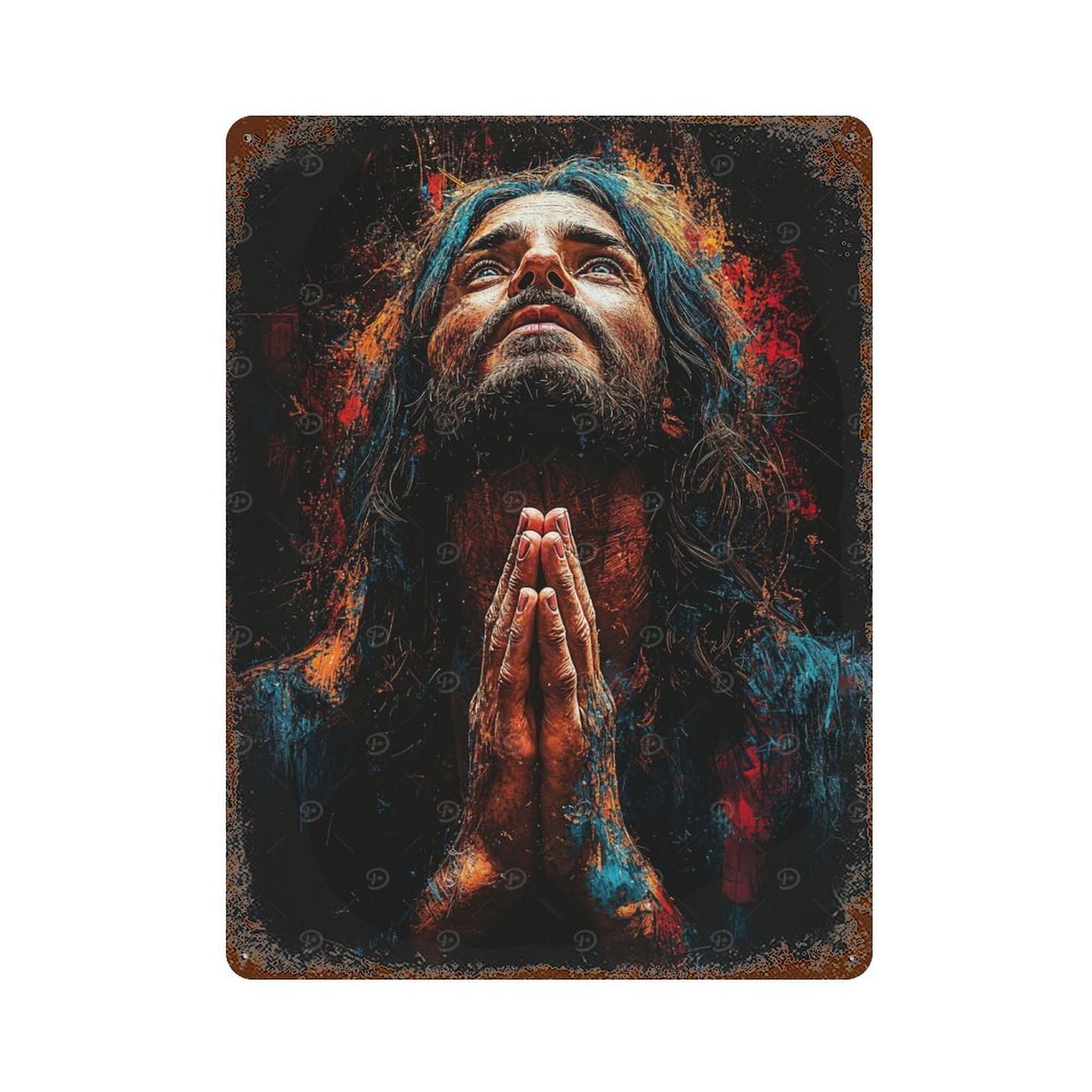 Praying Man in Abstract Art Rusty Metal Tin Sign 15.7"x11.8", Classic Wall Plaque for Pub, Kitchen And Man Cave Decor