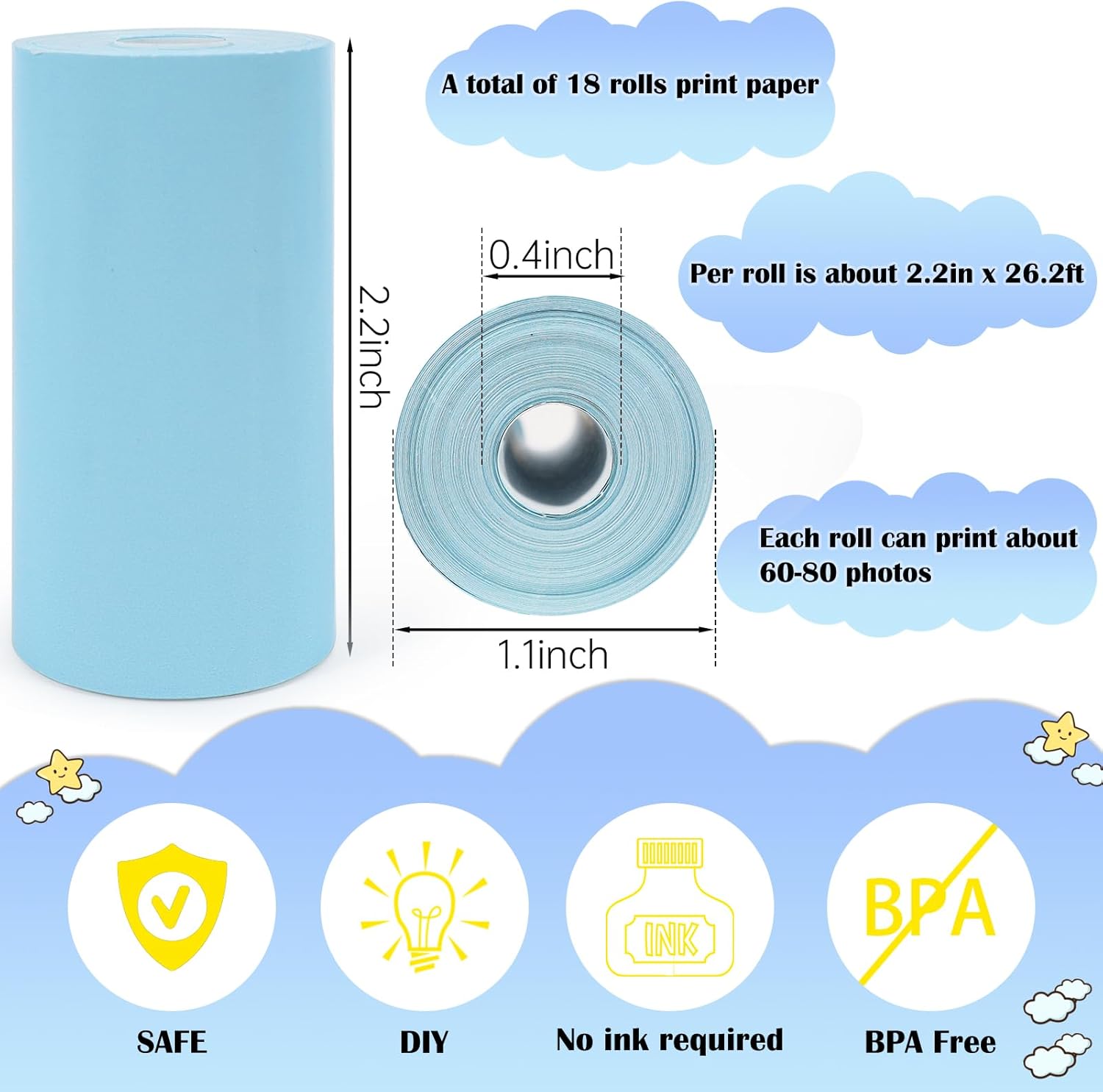 18 Rolls Kids Instant Camera Refill Print Paper,Instant Camera Thermal Paper Photo Printer Fit for Most Kids,Cameras Paper for Kidizoom Print Cameras Refill - Image 2