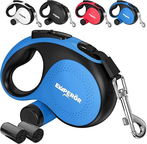 Emperor Pets Correa retráctil para perro de 26 pies, color azul, correa retráctil resistente para mascotas con agarre antideslizante para perros