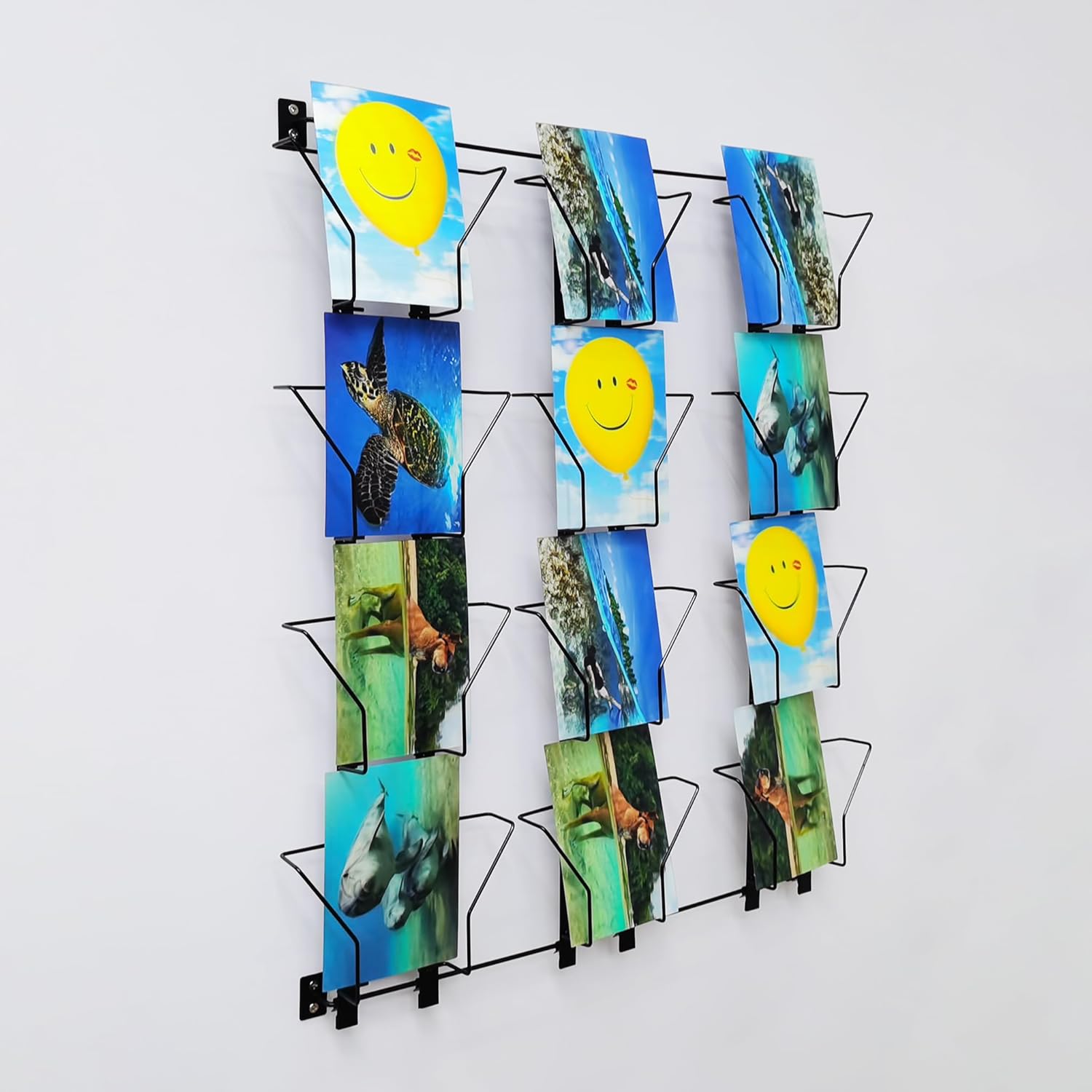 Fixturedisplays® 6.7" Wide X 5.9" Tall (Up to 21" Wide X 24" Tall) 12-Pocket Adjustable Display Rack, Wall Mount Greeting Post Card Christmas Holiday Card Holders 11608-Triple-Black