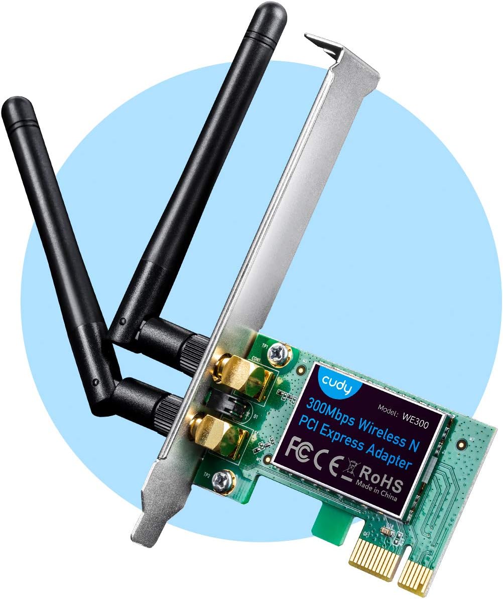 Cudy WE300 N300 PCIe WiFi Card for PC, 300Mbps WiFi PCIe Card, Wireless Network Card, Free Driver on Windows 10/8.1/8