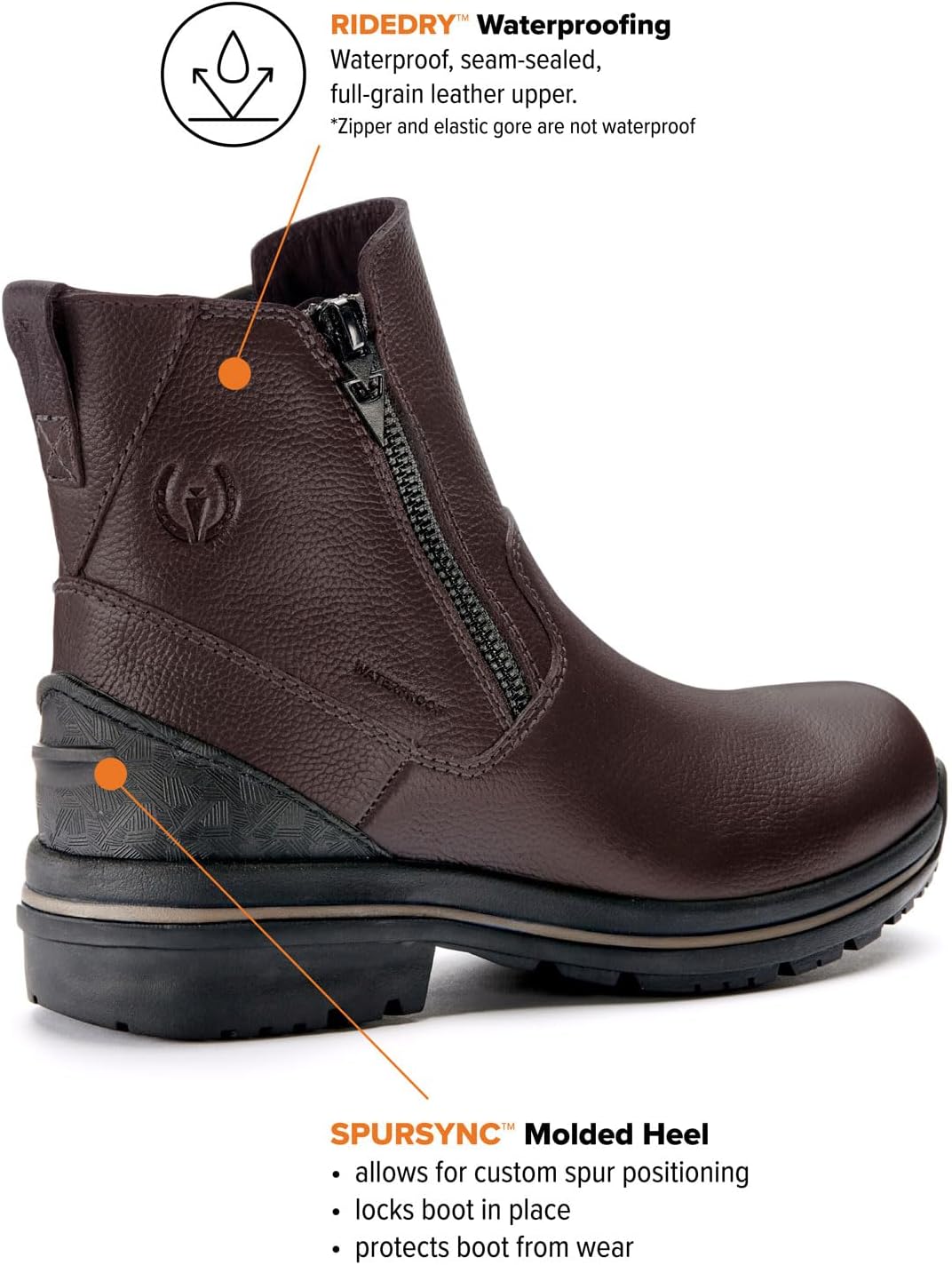 Kerrits Woodstock Waterproof Barn Boot – Durable Leather Women's Barn Work Boots, Wide Footbed, Front Zip, 1" Heel