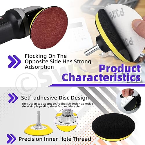 Miniatura 6 de Swpeet 108 discos de lijado de 3 pulgadas con bloques de pulido de esponja de lijado, almohadilla de discos de lijado de grano 80-3000 de 3