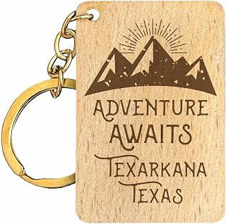 Texarkana Texas Souvenir Rectangle Engraved Wooden Keychain Adventure Awaits