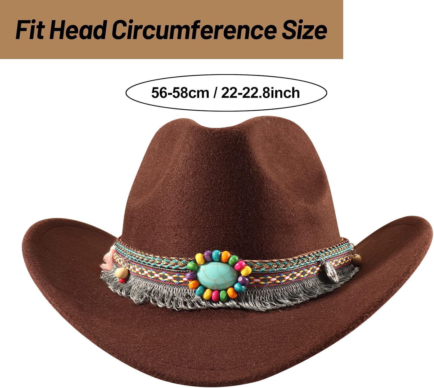 Cowboy Hat with Fringed Bandana Set for Women Wide Brim Western Cowgirl Hat Paisley Head Wrap Scarf - Image 4