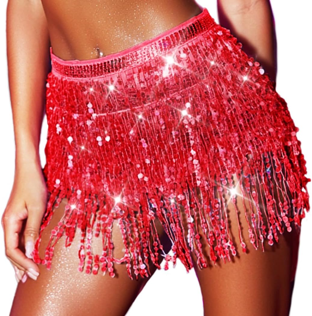 Zoestar Sequin Fringe Skirt Sparkly Tassel Wrap Skirts Belly Dance Hip Scarf Rave Costume for Women - Image 2