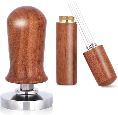 Miniatura 1 de Juego de manipulación y agitador de 2008in manipulación calibrada de café con base plana de acero inoxidable cargada por resorte prensa de mango de