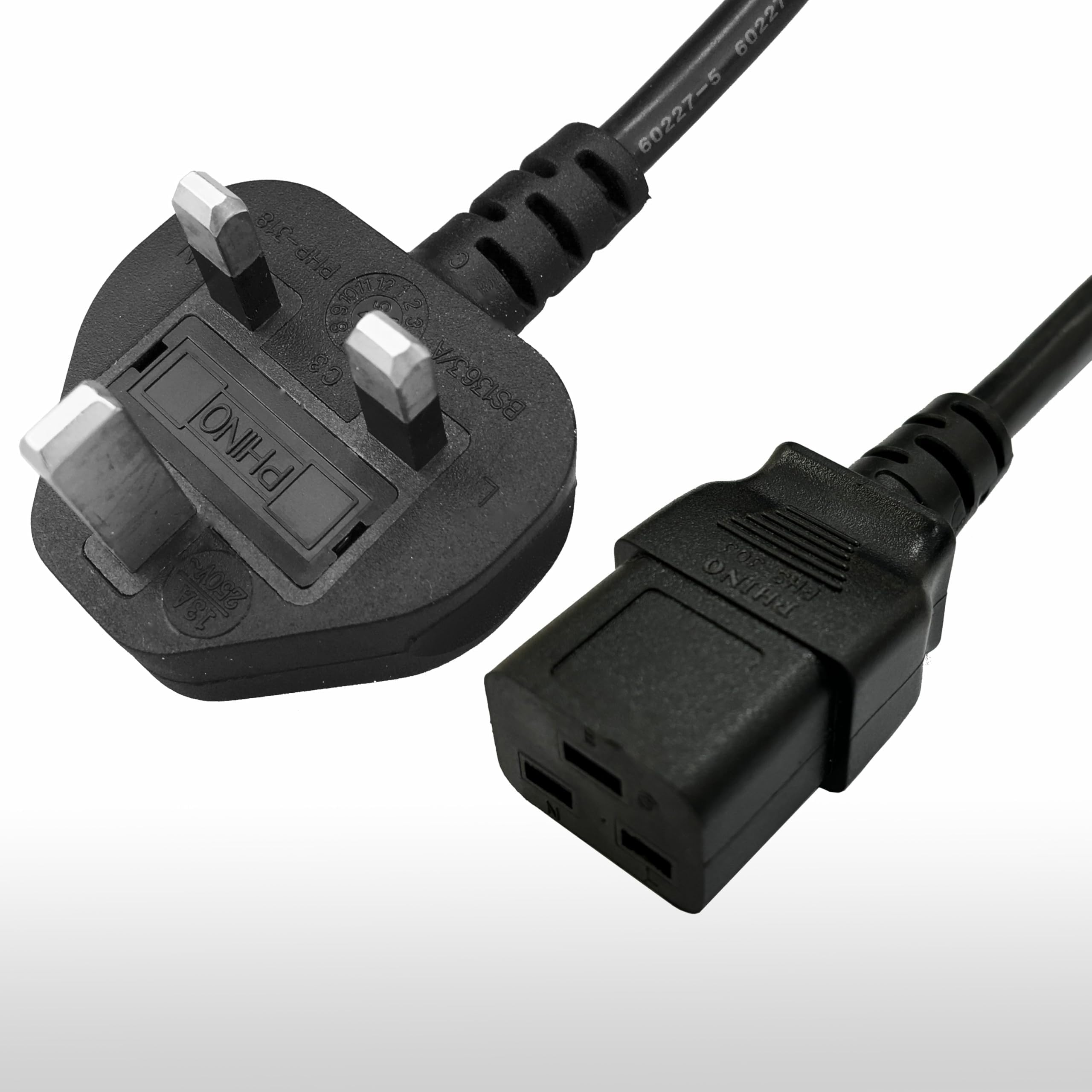 BF+ UK Power Cord Cable – 3-Pin British Plug to IEC C19 Female Socket, 1m/2m/3m, Black, PVC Jacket, Premium Connector Metal, Fully Tested (1m)