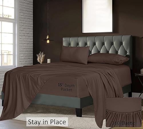 Miniatura 5 de RUVANTI Juego de sábanas tamaño matrimonial, lujosas y sedosas, transpirables, acogedoras y cómodas, bolsillo profundo de 15 pulgadas (se adapta a