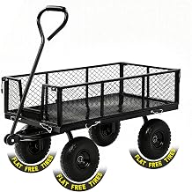 Heavy Duty Garden Wagon Cart 880 LBS Steel Utility Cart with All-Terrain 3.50-4" Solid Wheels, 10" Tires, 180 Rotating Handle, Removable Sides, Laser-Welded Frame for Multi-Surface Use