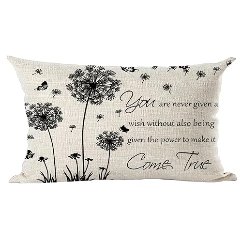 Ramirar Ink Painting Black Dandelion Butterflies Inspirational Quote Decorative Lumbar Throw Pillow Cover Case Home Living Room Bed Sofa Car Cotton Linen Rectangular 12 x 20 Inches