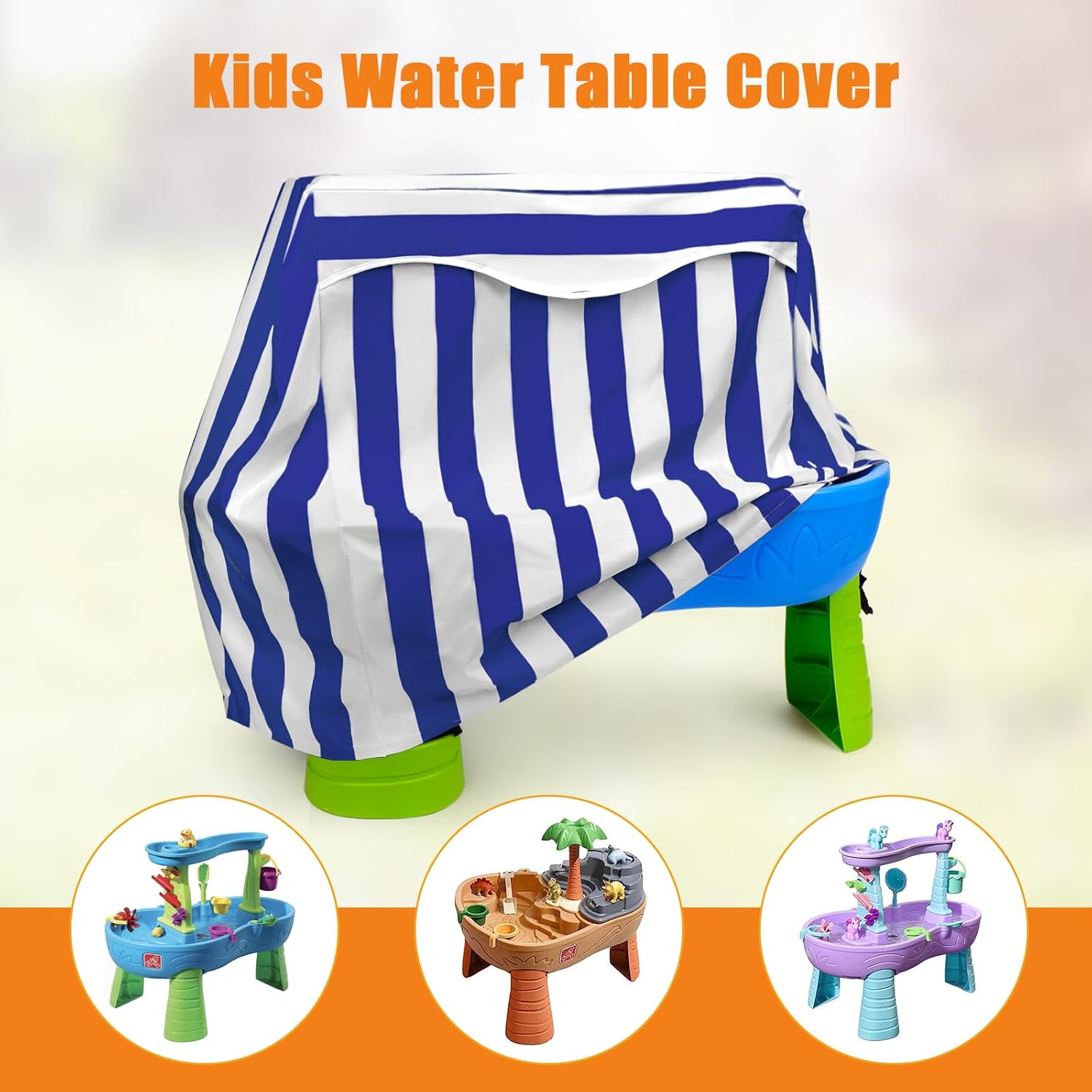 Kids Water Table Cover for Step 2 Rain Showers Splash Pond Water Table, Outdoor Waterproof Anti-UV Kids Water Play Table Cover (Blue)