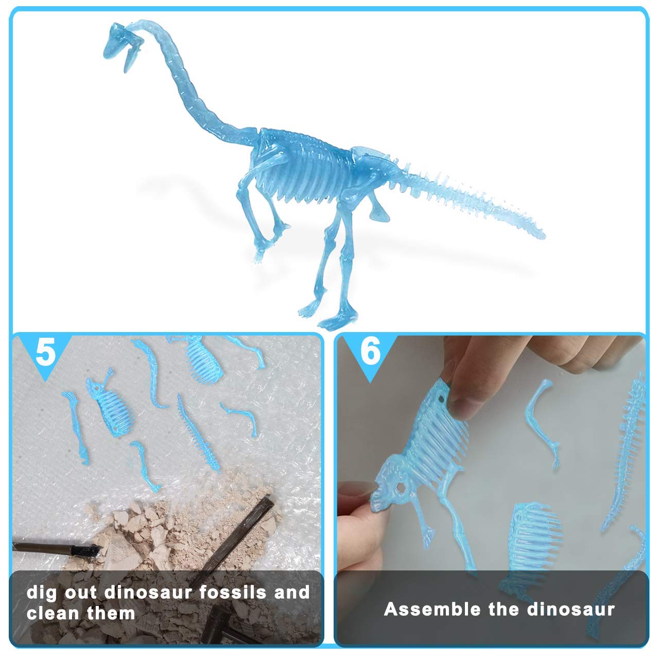 Vibgyor Vibes Glow in Dark Noctilucent Dinosaur Fossil Excavation Archaeological Science STEM Toys Kit (Brachiosaurus) 1