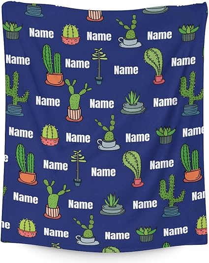 Custom Cactus Throw Blanket - Soft, Fuzzy & Warm - 30x40 Inches Small Blankets for Lap, Crib - Dark Blue Aesthetic Throws Gift for Cactus Lovers