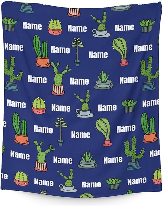 Custom Cactus Throw Blanket - Soft, Fuzzy & Warm - 30x40 Inches Small Blankets for Lap, Crib - Dark Blue Aesthetic Throws Gift for Cactus Lovers