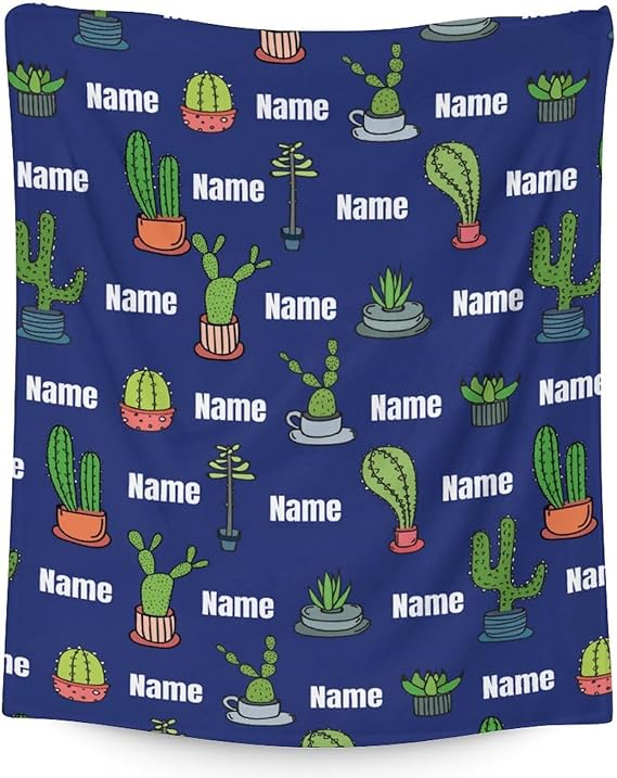Custom Cactus Throw Blanket - Soft, Fuzzy & Warm - 30x40 Inches Small Blankets for Lap, Crib - Dark Blue Aesthetic Throws Gift for Cactus Lovers