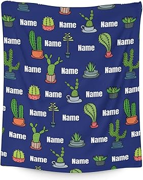 Custom Cactus Throw Blanket - Soft, Fuzzy & Warm - 30x40 Inches Small Blankets for Lap, Crib - Dark Blue Aesthetic Throws Gift for Cactus Lovers