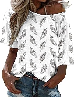 Women's T-Shirt Top Women's T-Shirt Blouses & Tunics for Women T-Shirt Set Women Boho Loose Top Summer Blouse T-Shirt One Plus Size Floral Printed Shoulder Women's Blouse for Women, gray, Large