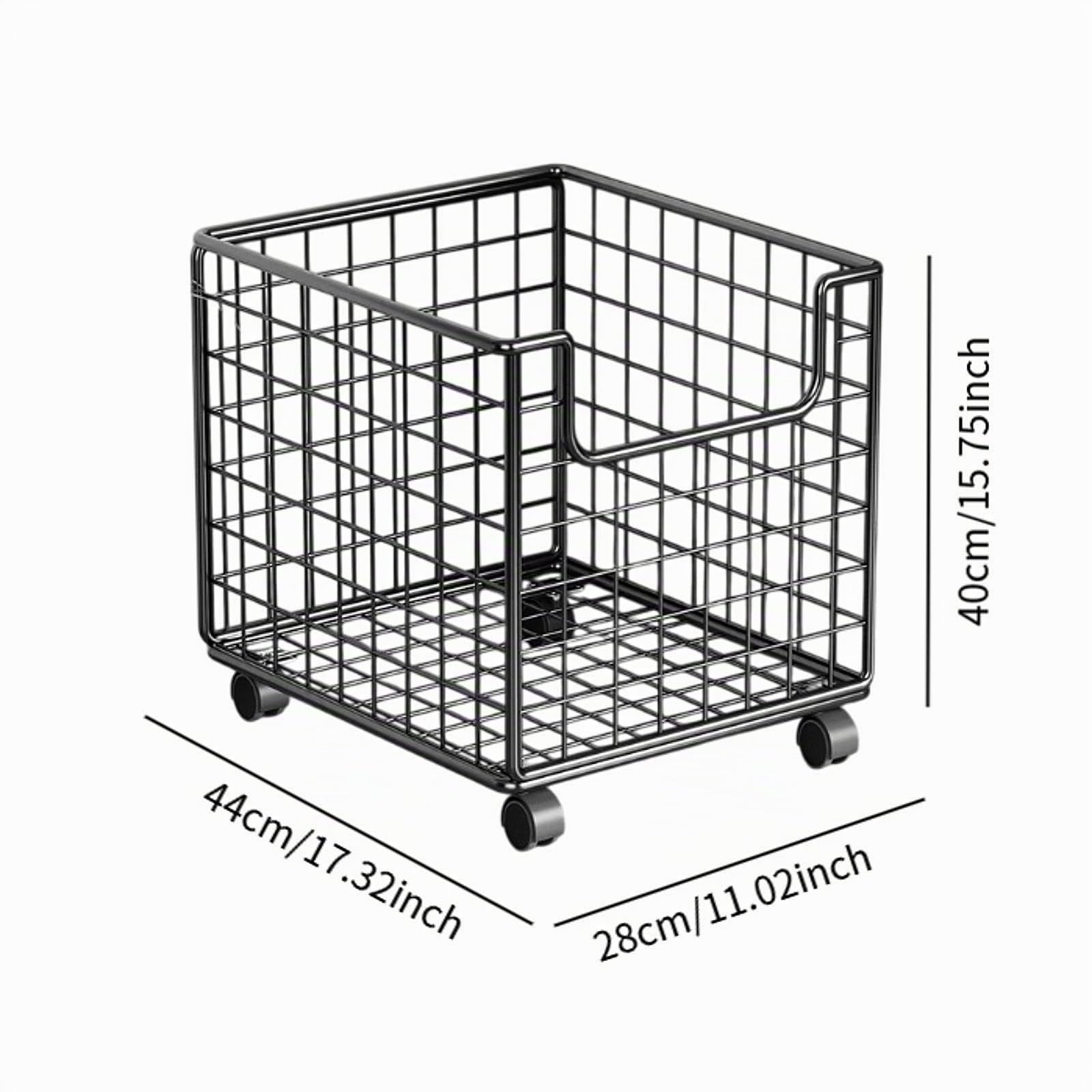 Carrito De Almacenamiento De Cocina De 2 Niveles, Cesta De Alambre Metálico Negra con Ruedas, Ahorra Espacio, Tamaño 40x44x28cm, Adaptable para Cocina, Dormitorio, Baño
