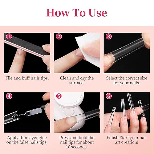 Miniatura 7 de Puntas de uñas 3XL sin curva C para uñas acrílicas profesionales, 504 puntas de uñas cuadradas cónicas extralargas transparentes, 12 tamaños, puntas