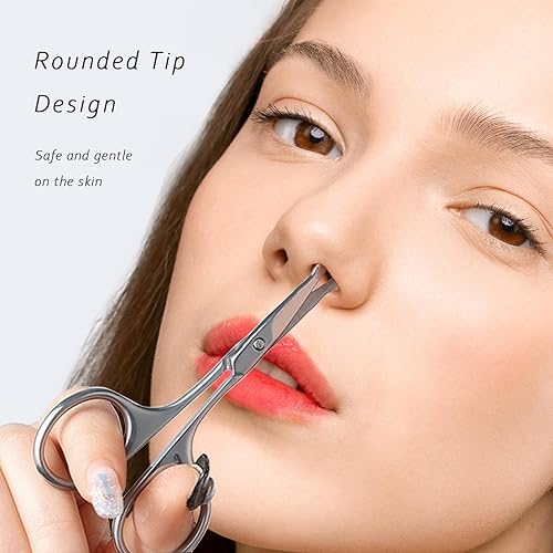 Miniatura 5 de Paquete de 2 tijeras de aseo facial para hombres y mujeres, cejas, vello de nariz, bigote, barba, pestañas, kit de recorte de oídos, cortaúñas