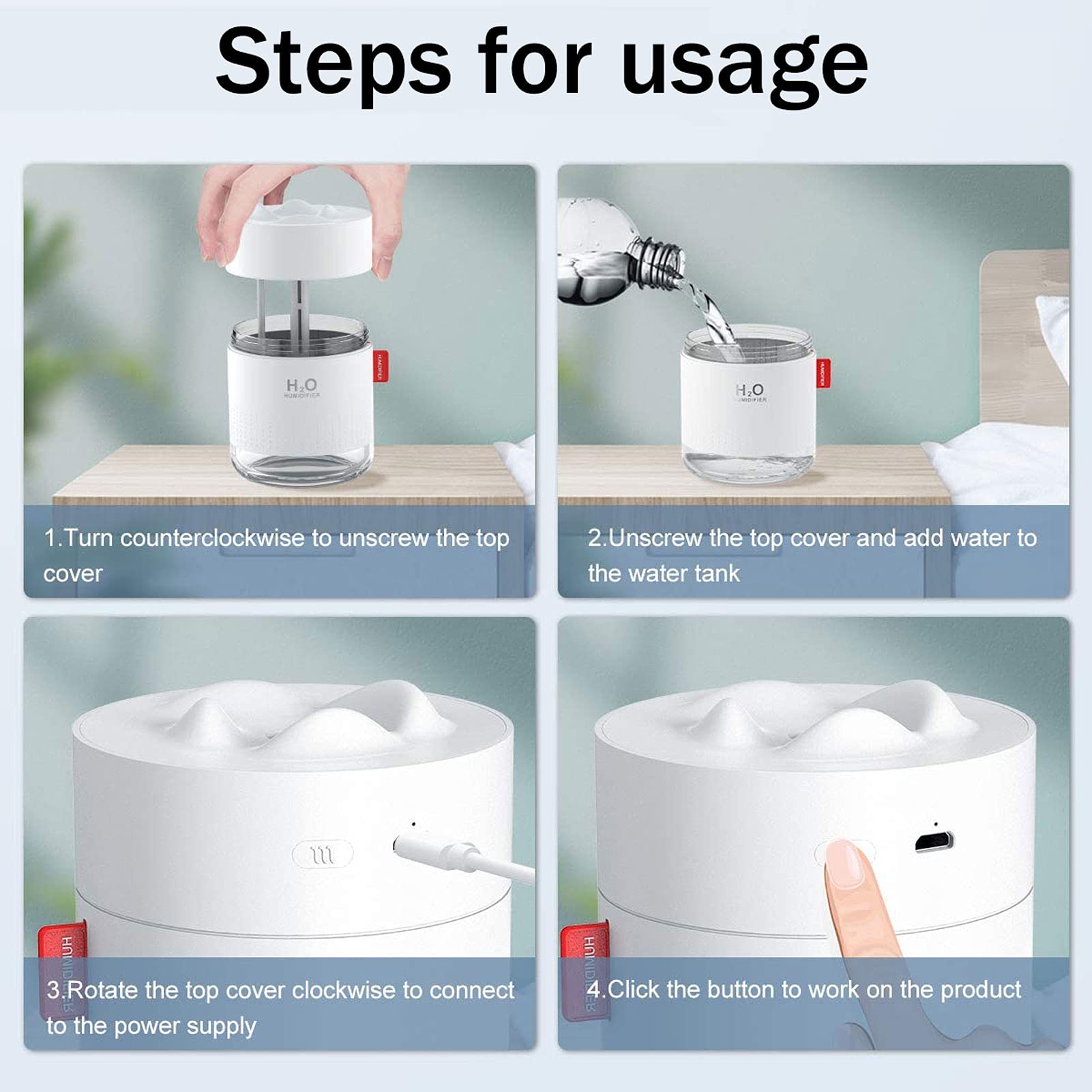500ml Cool Mist NawilżAcz Powietrza Cichy UltradźWięKowy NawilżAcz USB z Lampką Nocną, Bezwodnym Automatycznym WyłąCzaniem, do Domu, Jodze, Biurze(Color:niebieski)