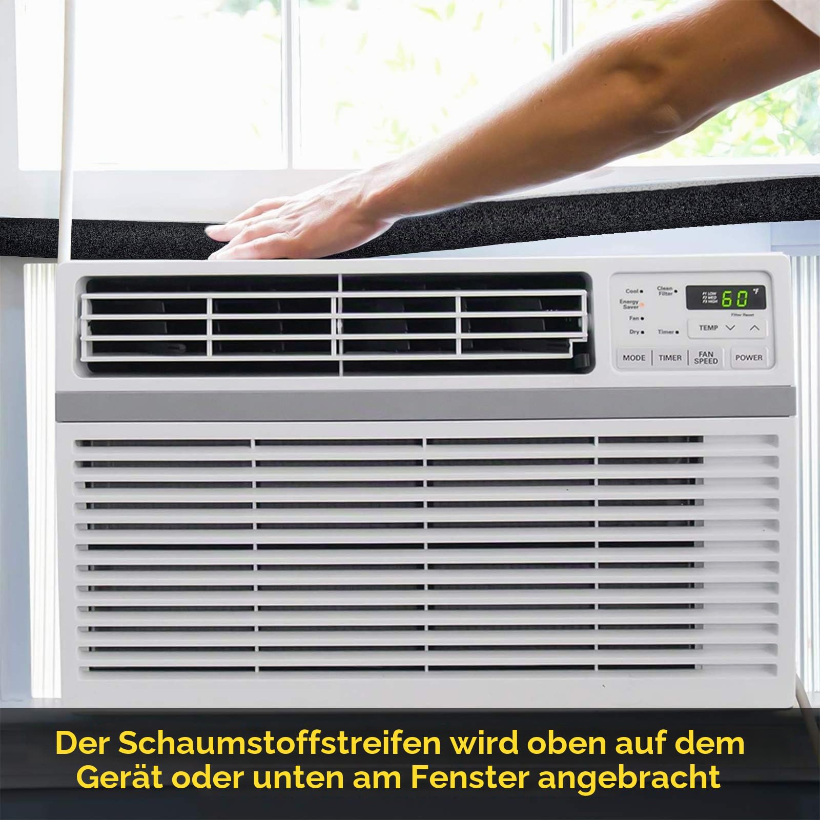 Fenster-Klimaanlagen-Schaumstoff-Isolierstreifen, kein Kleber, dicker Schaumstoff, Wetterdichtungsband mit hoher Widerstandsfähigkeit (2,5 x 2,5 cm, schwarz)