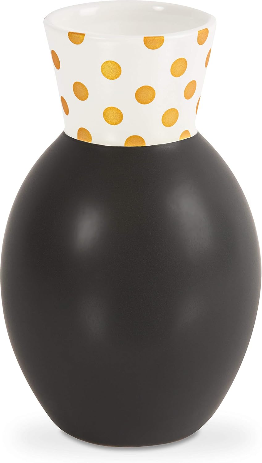 Pavilion - Follow Your Dreams - Black & Gold Polka Dot 6.5 Inch Matte Flower Vase