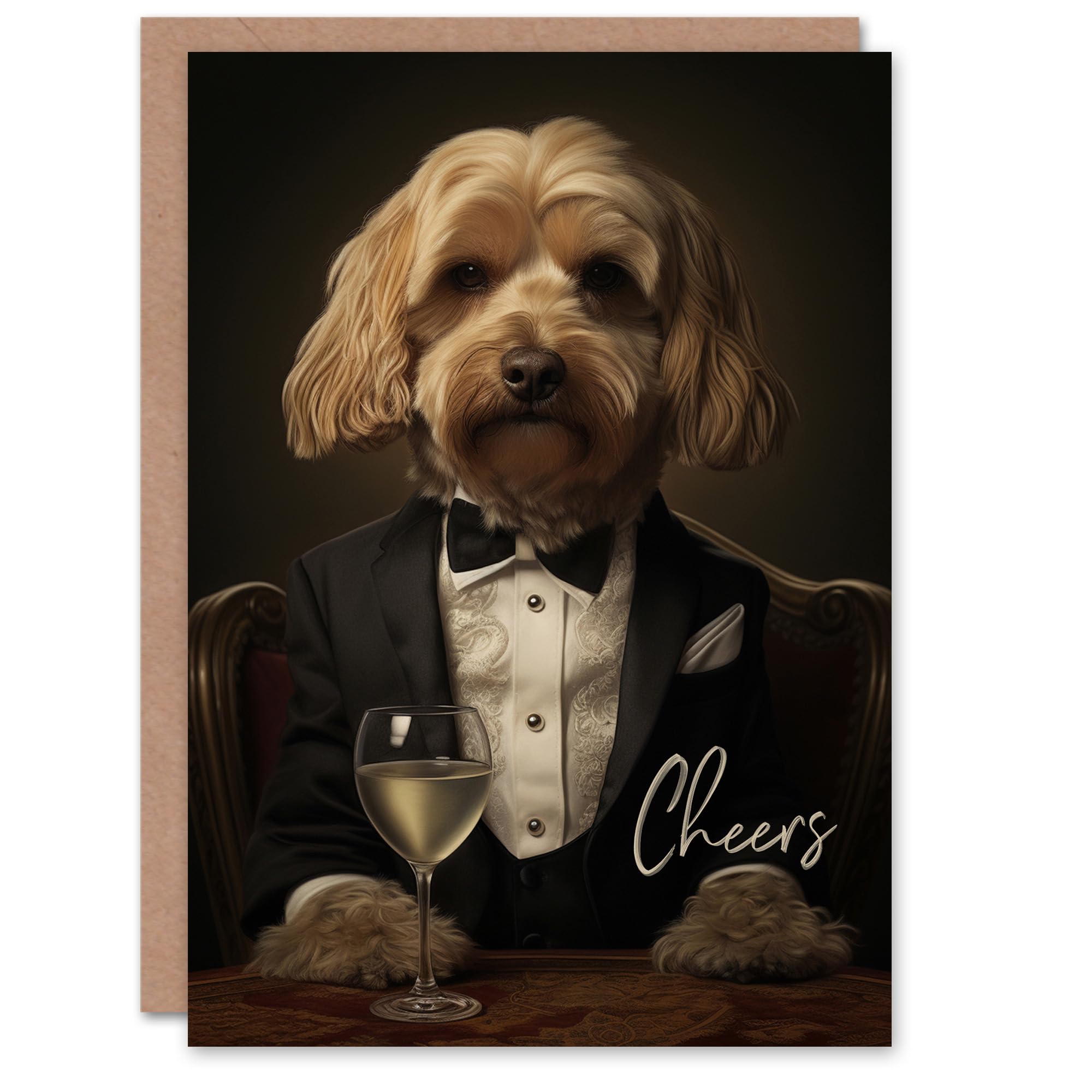 Artery8 Congratulations Greeting Card Classy Tuxedo Dog Lover Cheers Wine For Him Her