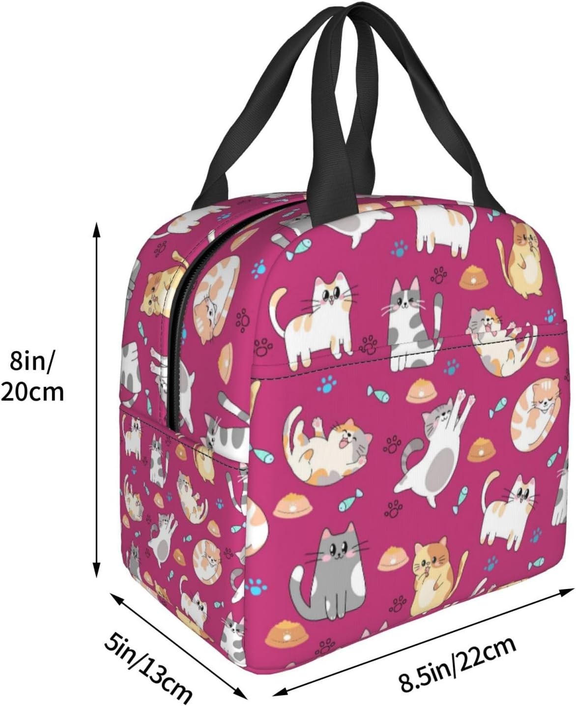 Cute Cat Lunch Bag Reusable Pink Lunch Box with Cats image 3