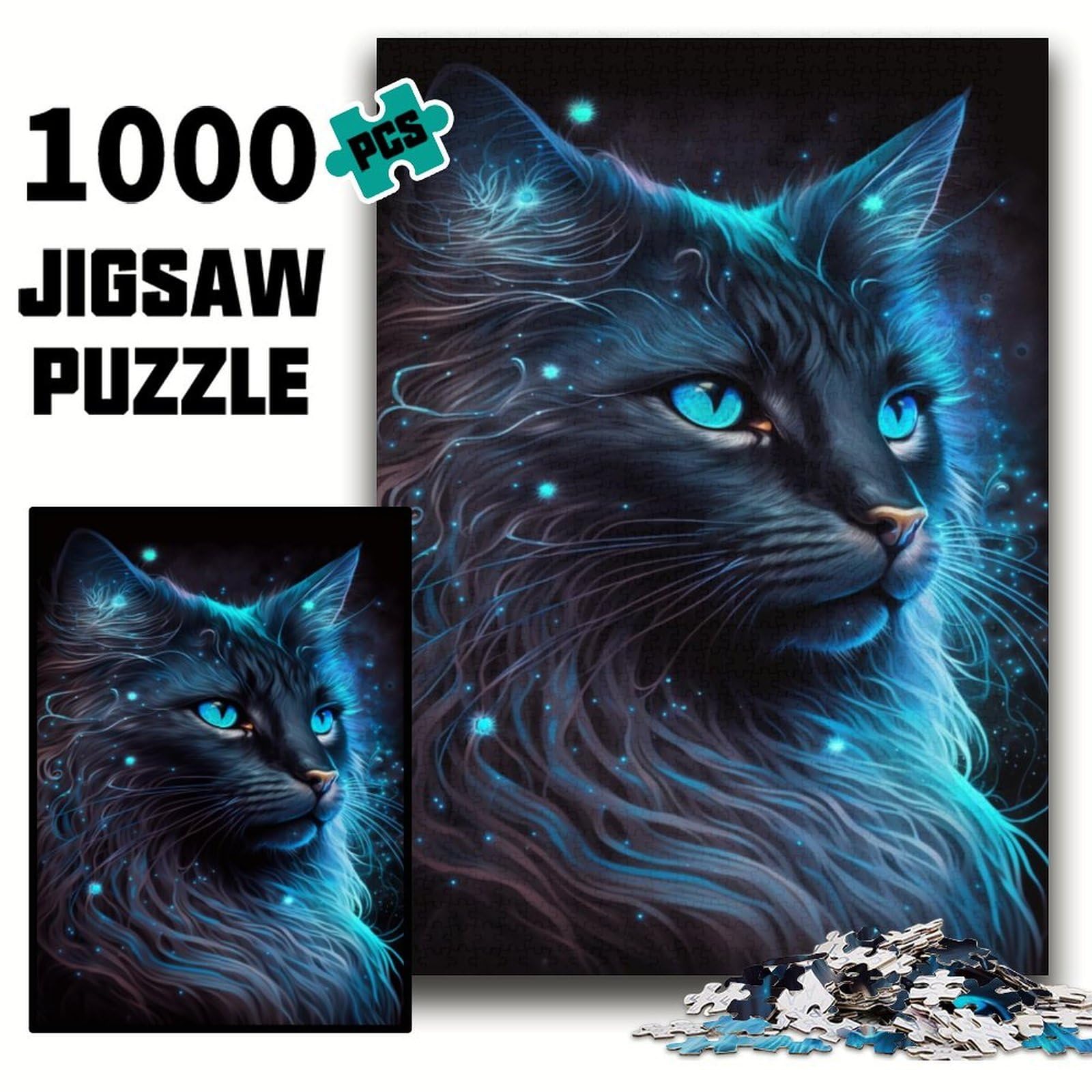 Puzzle Mistico Gatto Nero 1000 Pezzi – Cartone Di Alta Qualità, Dimensioni 26x38 Cm – Regalo Per Adulti E Bambini