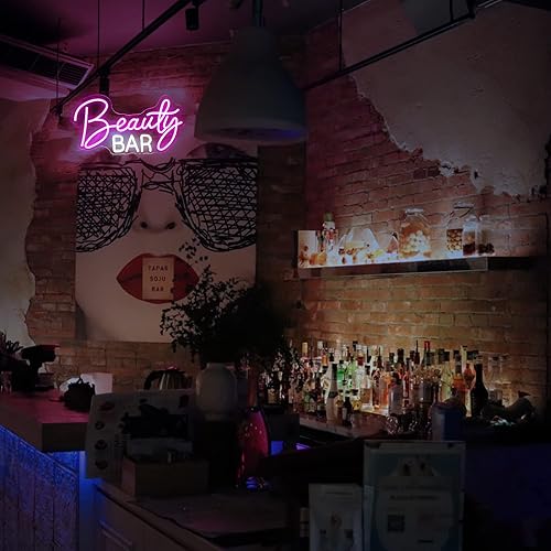 Miniatura 6 de Letrero de neón de barra de belleza, luces de neón de luz rosa para decoración de pared, decoración de habitación de maquillaje para niñas, energiza