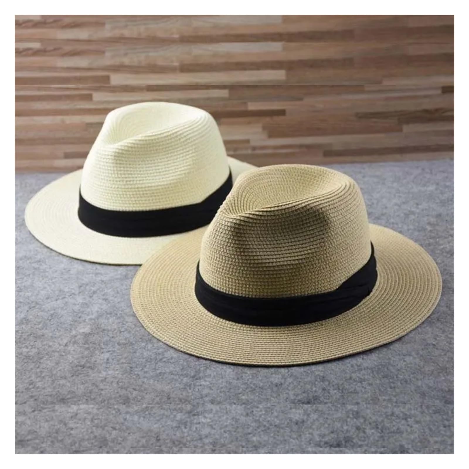 Sombreros de sol para mujer y hombre, Sombrero de paja plegable for hombre, multicolor, varios tamaños(Black,52cm-54.5cm)
