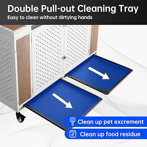 Miniatura 4 de Mueble resistente de 54 pulgadas para perros con ruedas, jaula de metal indestructible para perros grandes y medianos, jaula extra grande XL XXL con