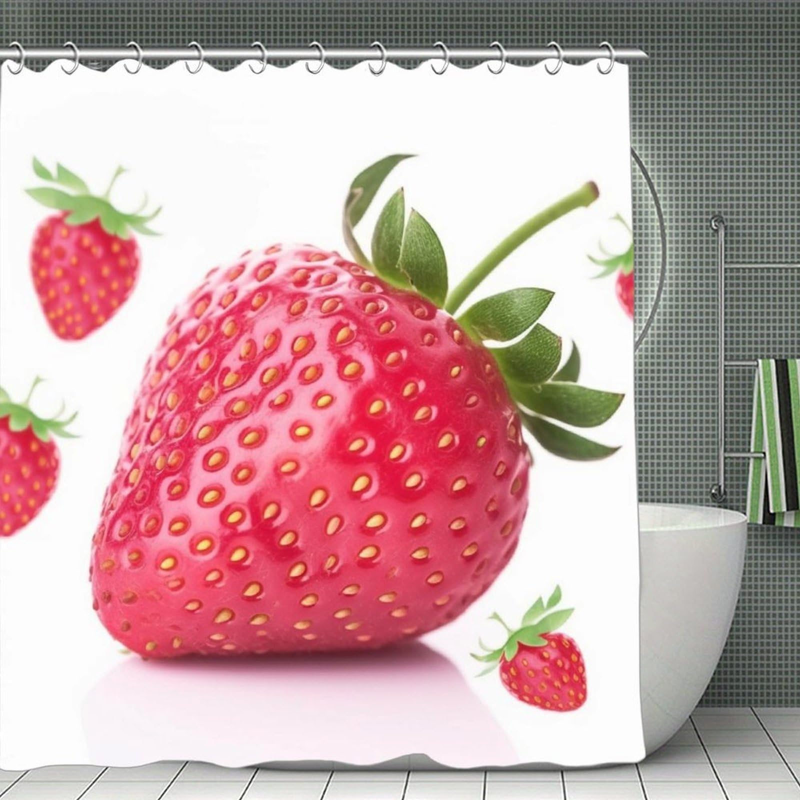 QMNLKH Strawberry Shower Curtain with Hooks, Waterproof Bath Curtains for Bathroom, Lightweight Bath Curtains Liner for Hotel, Personalized Bath Curtain for Spa, 70.8 Inch