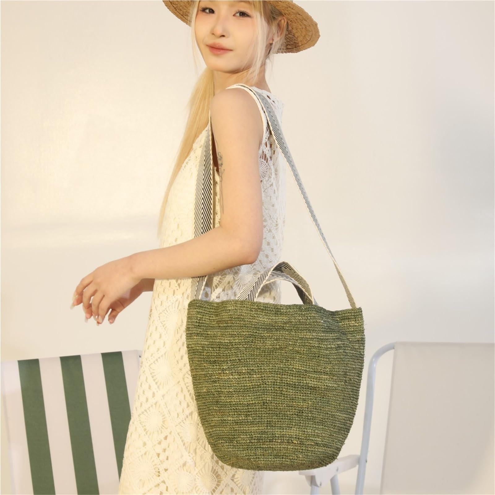 bolso mujer verano Bolso de mano tejido for mujer, bolso playa paja gran capacidad, cruzado hombro bohemio verano for